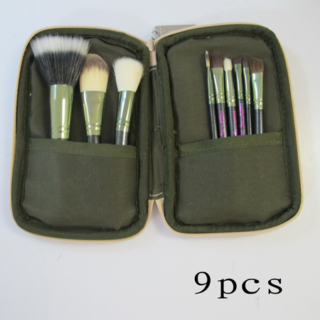  Mac Makeup Wholesale 2015 MAC Hello Kitty 9 Pcs Brushes Set With Green Cloth Folder 2342